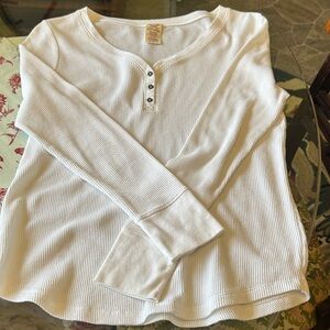 Faded Glory White Long Sleeve Henley thermal waffle weave Top